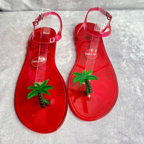 KATY Perry Womens The Geli-Pvc Ankle Strap Palm Tree Sandals Red Size 11 - Picture 2 of 9